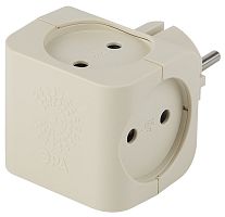 Разветвитель (Тройник) без заземления квадрат ЭРА SP-4-I 4-м 16А 3500Вт слоновая кость картинка 